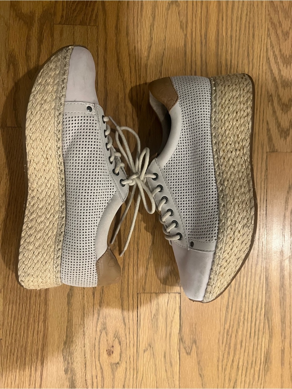 OTBT Cream Perforated Espadrille Platform Sneaker with Tan Heel Accent